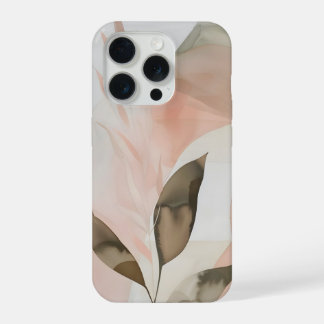 Warm Blush Organic Abstract with Modern Leaves iPhone 15 Pro Hoesje