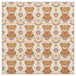 Warm Boho Teddydbeer en Naadloze Herfstbloemen Stof