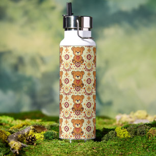 Warm Boho Teddydbeer en Naadloze Herfstbloemen Waterfles