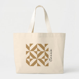 Warm Brown persoonsgebonden geometrische deco-kubu Grote Tote Bag