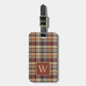 Warm bruin en crème Plaid Monogram Bagagelabel (Voorkant verticaal)