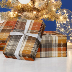 Warm Bruin Oranje Herfst Grid Esdoorn Schotland Pa Cadeaupapier