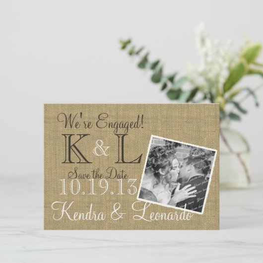 Warm Burlap Rustiek Land Save the Date (Staand voorkant)