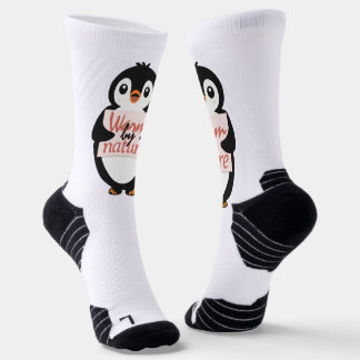 Warm by nature: Adorable Penguin with Playful Text Sokken
