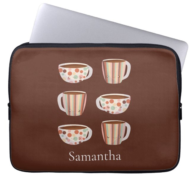 Warm Circle Pattern On Cups Of Coffee Laptop Sleeve (Voorkant)