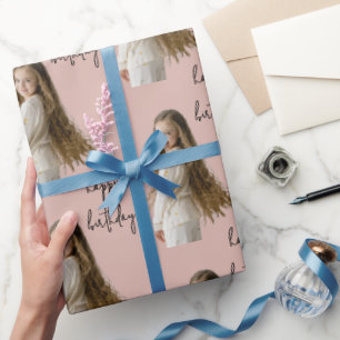 Warm Clay Roos & Aangepaste Verjaardag tekst en fo Cadeaupapier