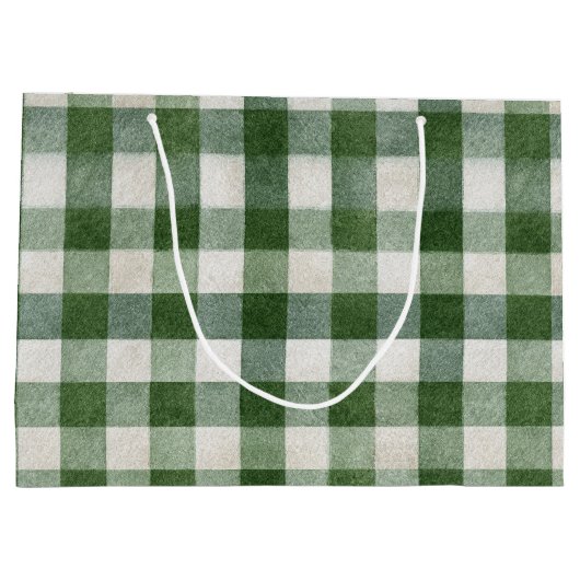 Warm Cream Green Plaid Stripes Christmas Groot Cadeauzakje (Achterkant)