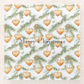 Warm Creamy Caramel Hearts Christmas Tree Branches Glazen Onderzetter (Voorkant)