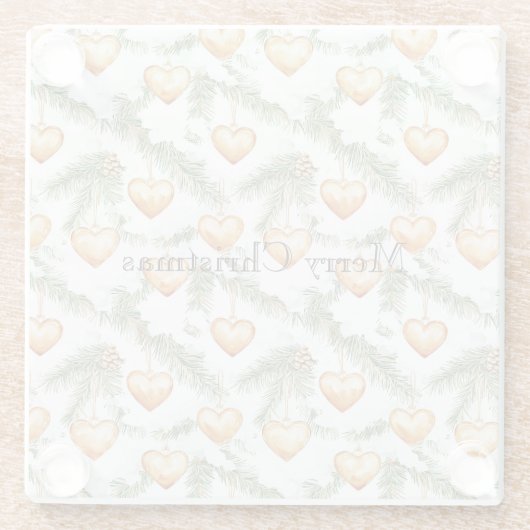 Warm Creamy Caramel Hearts Christmas Tree Branches Glazen Onderzetter (Achterkant)