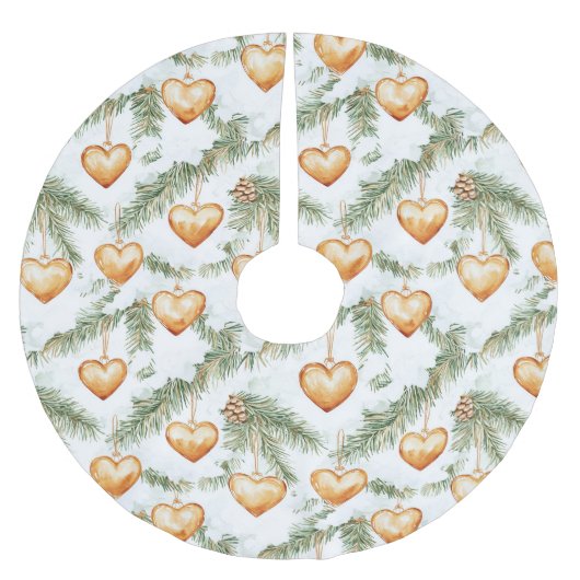 Warm Creamy Caramel Hearts Christmas Tree Branches Kerstboom Rok (Voorkant)