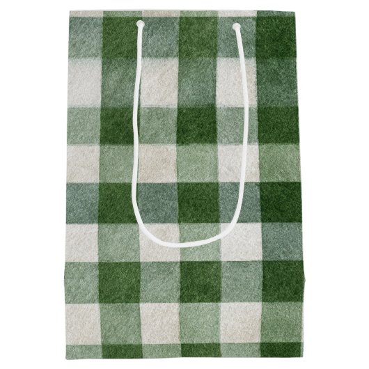 Warm Crème Groen Geruit Strepen Kerstmis Medium Cadeauzakje (Achterkant)