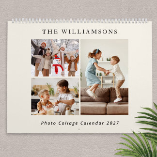 Warm Crème Modern Familie Fotocollage 2027 Kalender