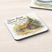 Warm Drinks, Warmer Hearts, Log Cabin Personalized Bier Onderzetter (Linkerzijde)