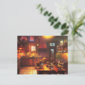 Warm en Cozy Farmhouse Kitchen Digital Art Briefkaart (Staand voorkant)