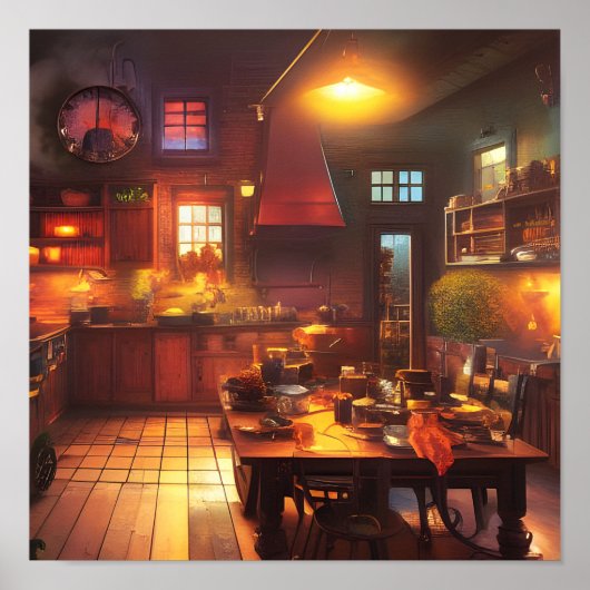 Warm en Cozy Farmhouse Kitchen Digital Art Poster (Voorkant)