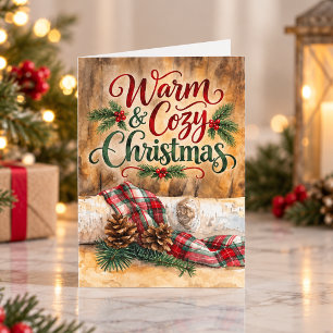 Warm en Cozy Kerstmis Rustieke Dennenkegels Schotl Feestdagen Kaart