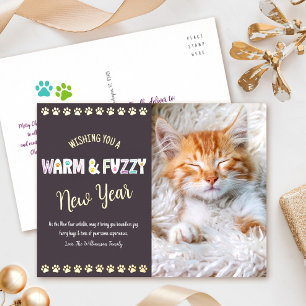 Warm en Fuzzie Nieuwjaar Huisdier Foto Paarse Echt Folie Feestdagen Briefkaart