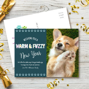 Warm en Fuzzy huisdier nieuwjaars typografie teal Feestdagenkaart