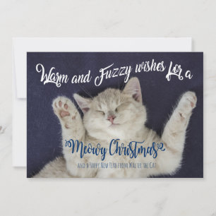 Warm en Fuzzy Slapend Meowy kerstkat Feestdagenkaart