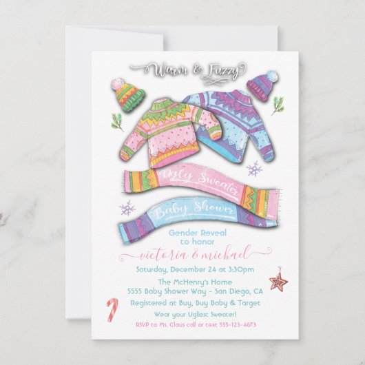 Warm en Fuzzy Ugly Sweater Baby shower Invitation Kaart (Voorkant)