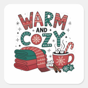 Warm En Gezellig Kerstmis Heet Cacao Xmas Vierkante Sticker