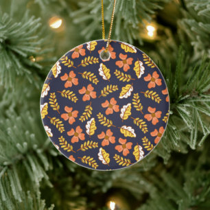 Warm Falling Autumn Leaves met Flowers Keramisch Ornament