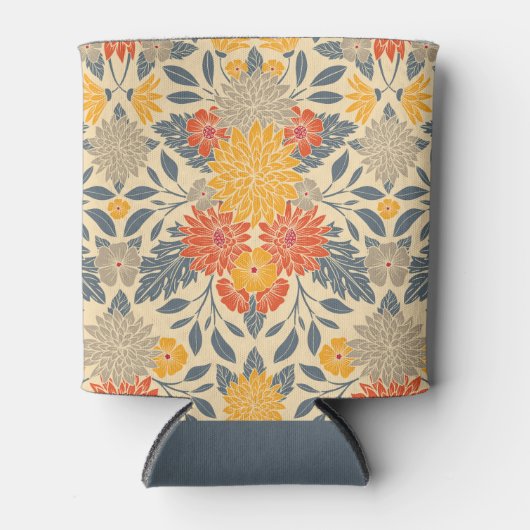 Warm Geel, Oranje en blauw Floral Blikjeskoeler (Voorkant)