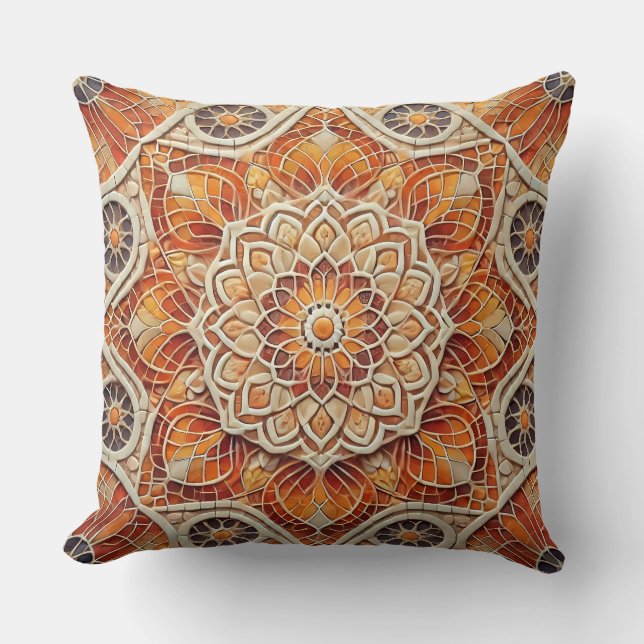 Warm getinte Mandala Art Kussen (Voorkant)