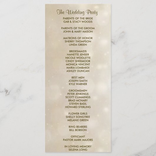 Warm Gold Bokeh Wedh Programme de mariage (Dos)