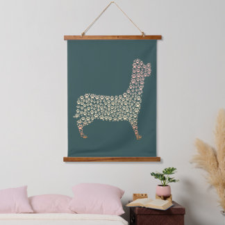 Warm Gold Gradient Paw Print Dog Silhouette Fabric Hangend Wandkleed