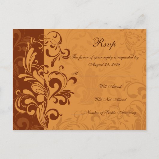 Warm Golden Autumn Swirl RSVP Reply Briefkaart (Voorkant)