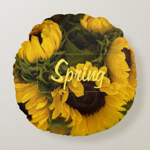 Warm Golden Sunflower Custom Rond Kussen