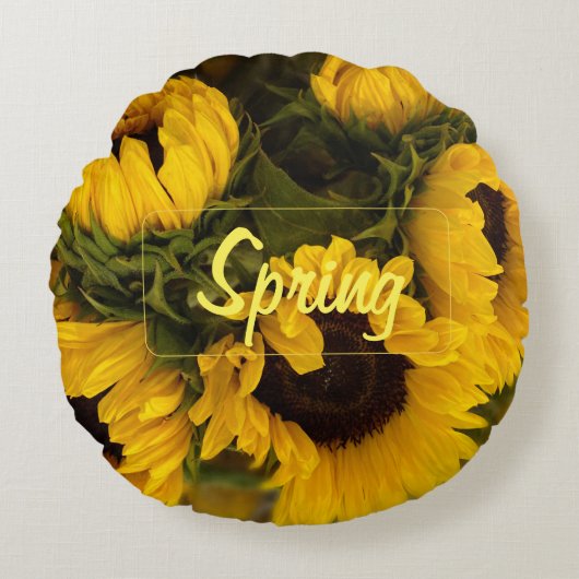 Warm Golden Sunflower Custom Rond Kussen (Voorkant)