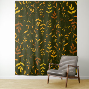Warm Goud Herfstblad Donkergroen Patroon Wandkleed