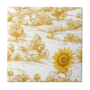 Warm Gouden Boerderij Zonnebloem Toile Patroon Tegeltje