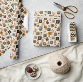 Warm herfstpatroon met eikels, bladeren en paddens cadeaupapier