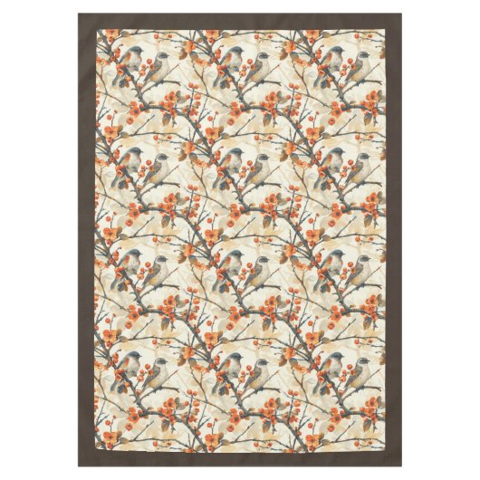 Warm herfsttafelkleed met vogels en rustieke bloem tafelkleed (Voorkant)