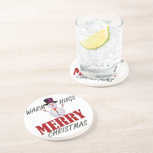 Warm Hugs Merry Kerstmis Zandsteen Onderzetter (Zijkant)