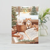 Warm Kitten Waterverf Kerst Flat Vakantie Kaart (Staand voorkant)
