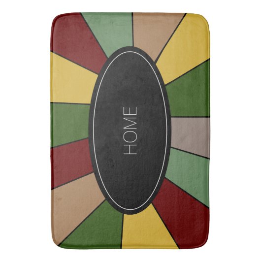 Warm kleurig mozaïekontwerp op zwart badmat (Voorkant Verticaal)