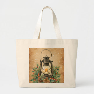 Warm lantaarn hulst dennenhout rustieke vintage fe grote tote bag