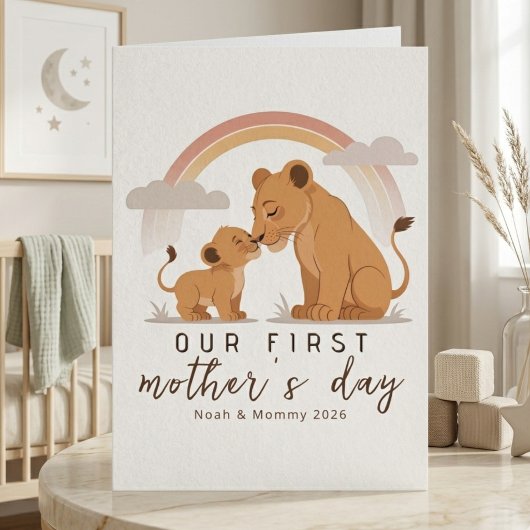 Warm Lion Mom Baby First Mothers Day Soft Love Art Kaart