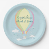 Warm luchtballon Baby shower Regenboog Papieren Bordje (Voorkant)