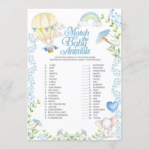 Warm luchtballon past bij het babydierenspel kaart