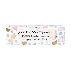 Warm luchtballon Whimsical Waterverf Patroon Etiket