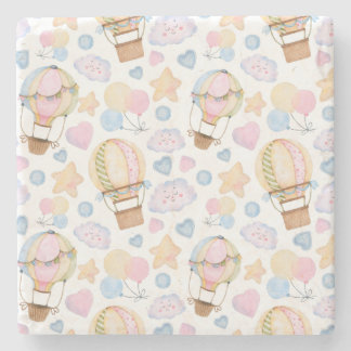 Warm luchtballon Whimsical Waterverf Patroon Stenen Onderzetter