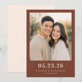 Warm Maroon Minimalist Photo Save The Date (Voorkant / Achterkant)