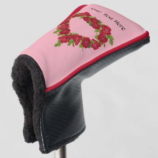 Warm met  rode rozen op roze golfheadcover (3/4 voorkant)