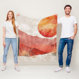 Warm Minimalistisch - Abstract Boho Woestijnlandsc Fleece Deken