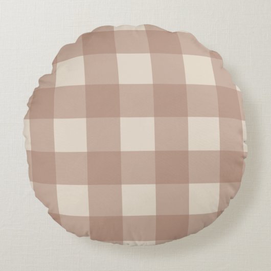 Warm Neutraal Gingham Kussen - Rond (Voorkant)